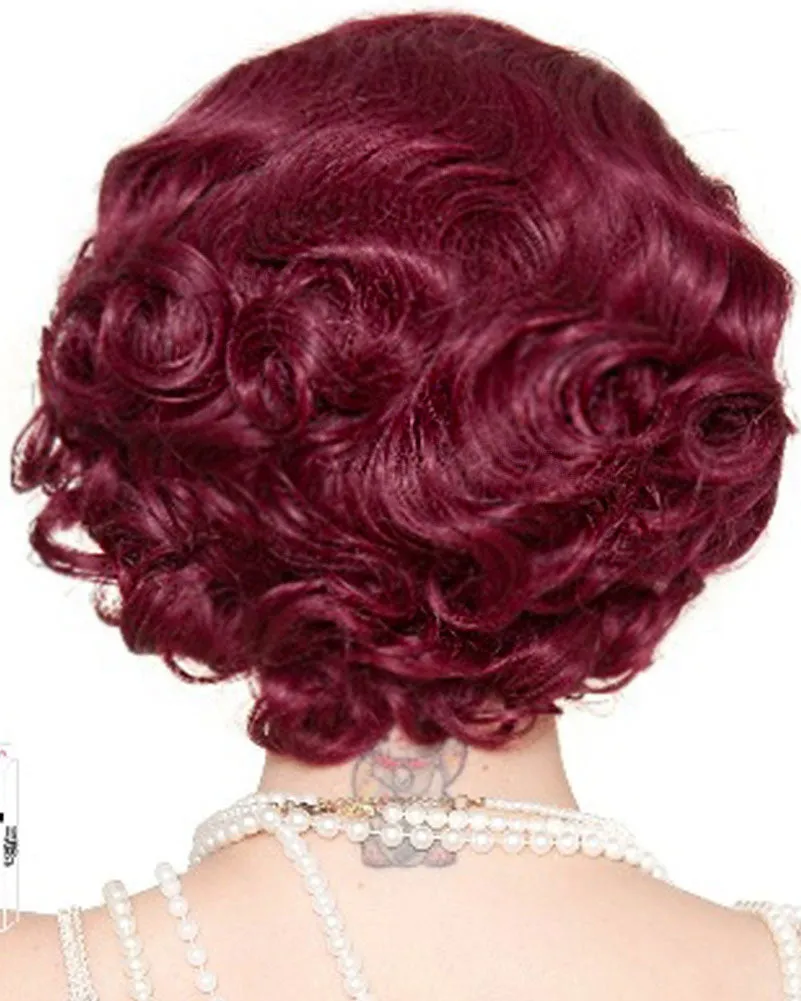 20s Flapper Finger Premium Burgundy Wig