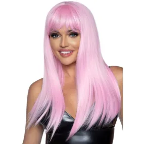 24 Inch Long Straight Bang Wig Pink