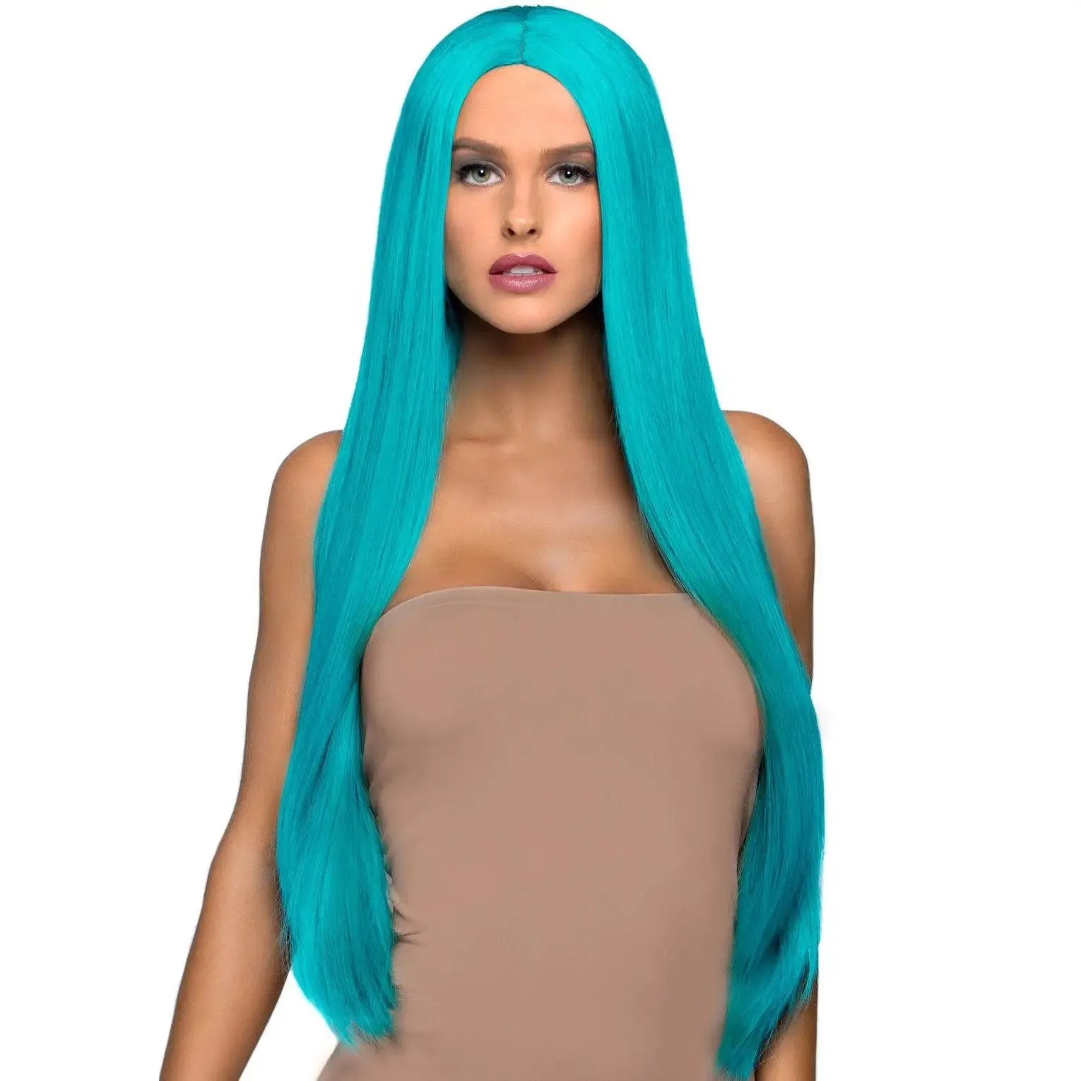 33 Inch Long Straight Center Part Wig - Turquoise