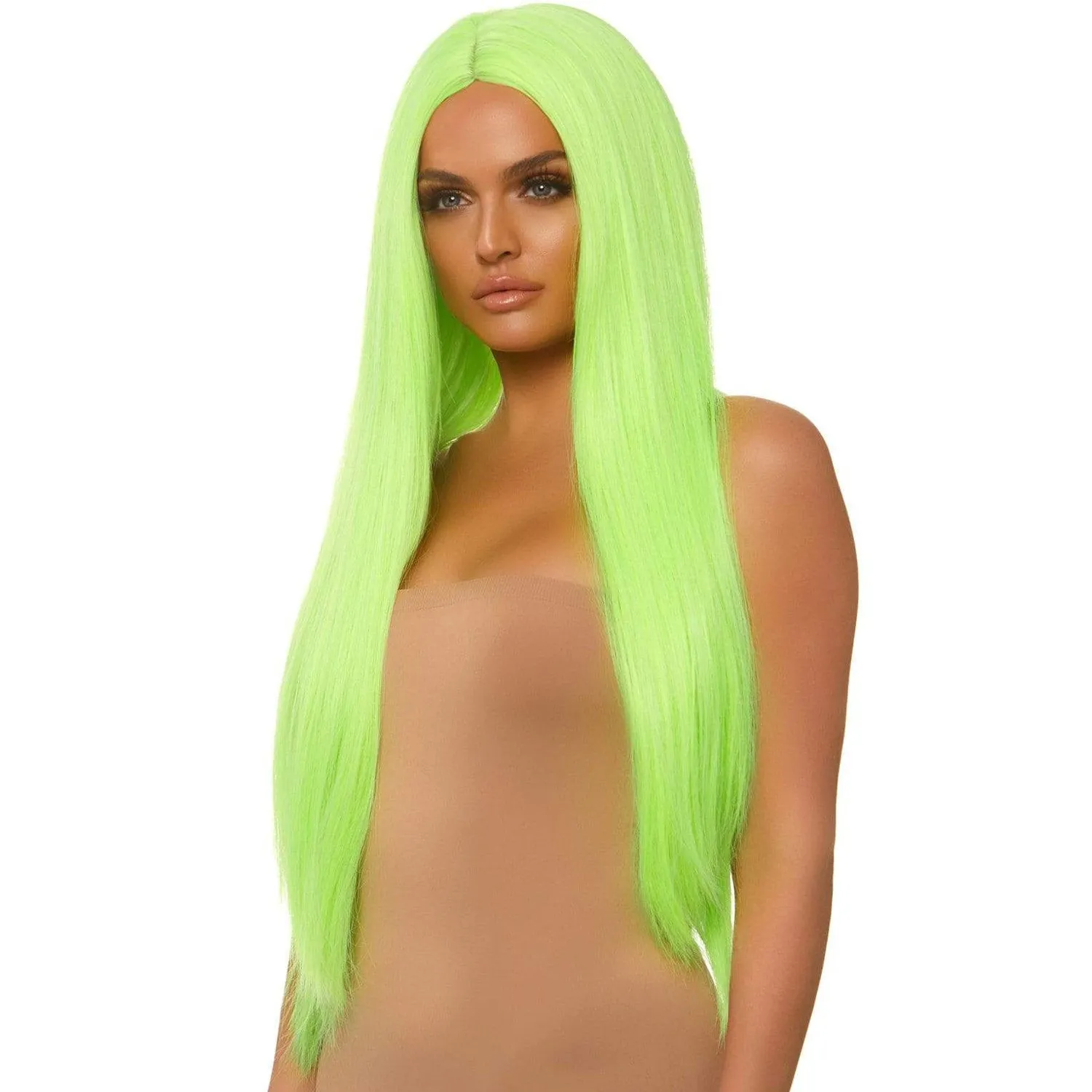 33" Long Straight Center Part Wig - Neon Green