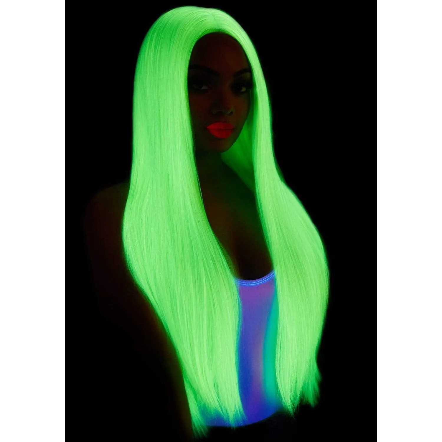 33" Long Straight Center Part Wig - Neon Green