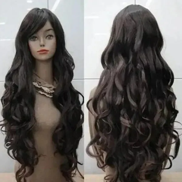 80cm Long Dark Brown Curly Cosplay Wig