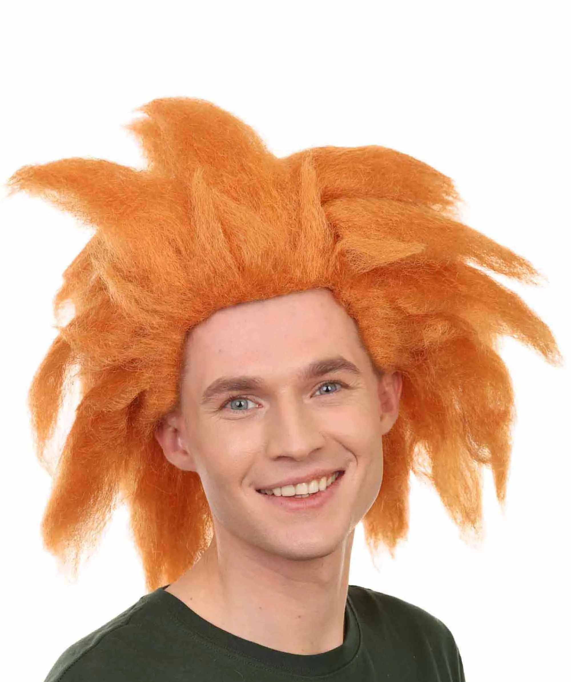 Adult Men's 18" Inch Long Halloween Cosplay Spiked Monster Fighter Costume Orange  Wig, Synthetic Soft Fiber Hair, Perfect for your next Video Game Anime Convention | HPO