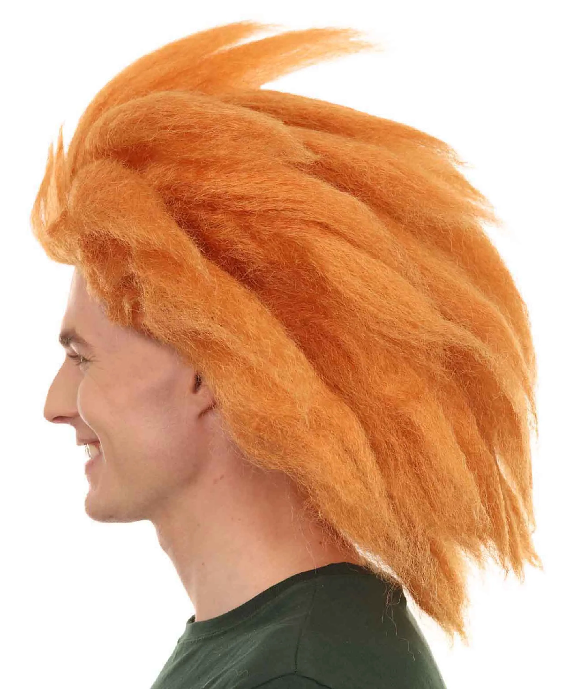 Adult Men's 18" Inch Long Halloween Cosplay Spiked Monster Fighter Costume Orange  Wig, Synthetic Soft Fiber Hair, Perfect for your next Video Game Anime Convention | HPO