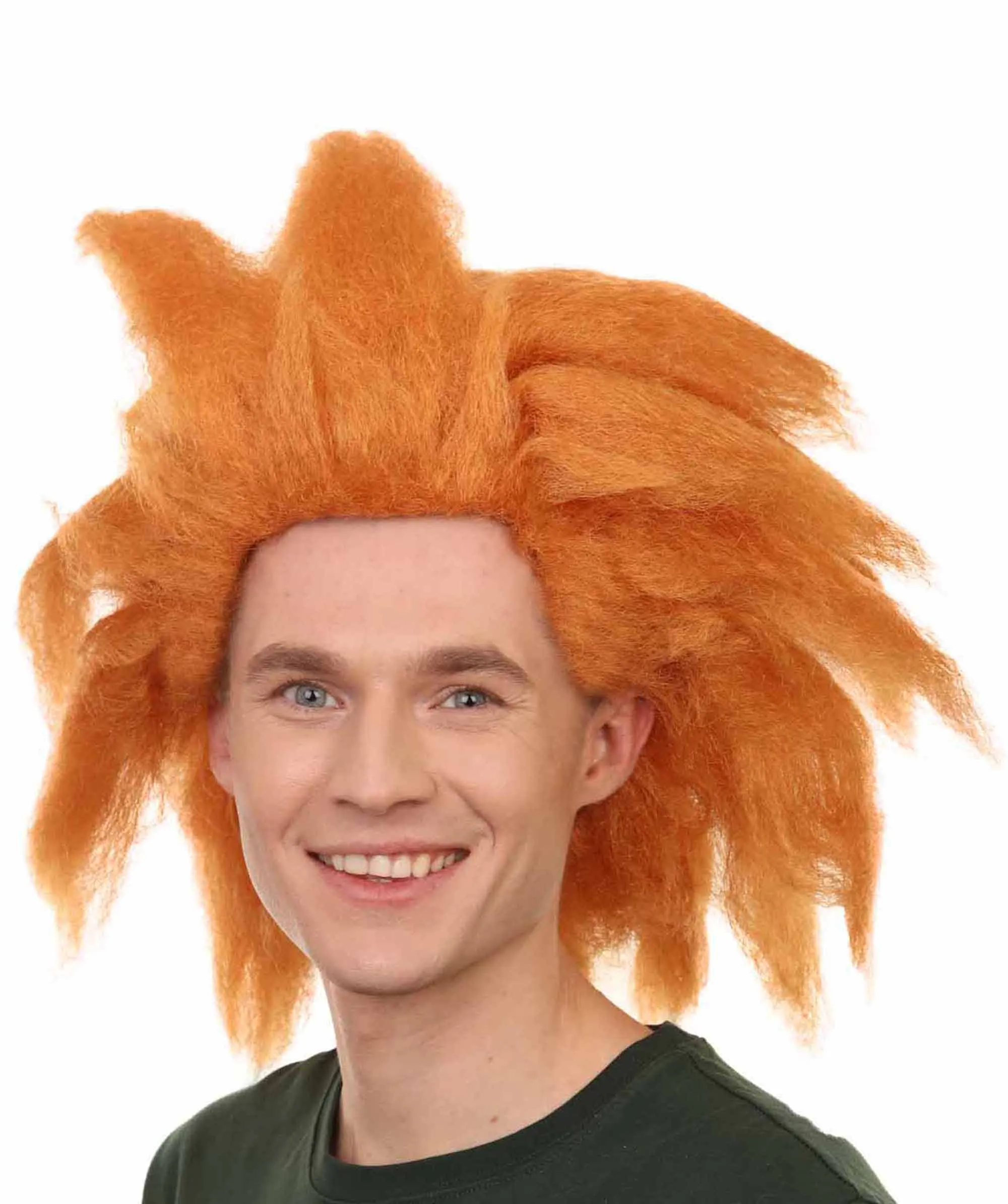 Adult Men's 18" Inch Long Halloween Cosplay Spiked Monster Fighter Costume Orange  Wig, Synthetic Soft Fiber Hair, Perfect for your next Video Game Anime Convention | HPO