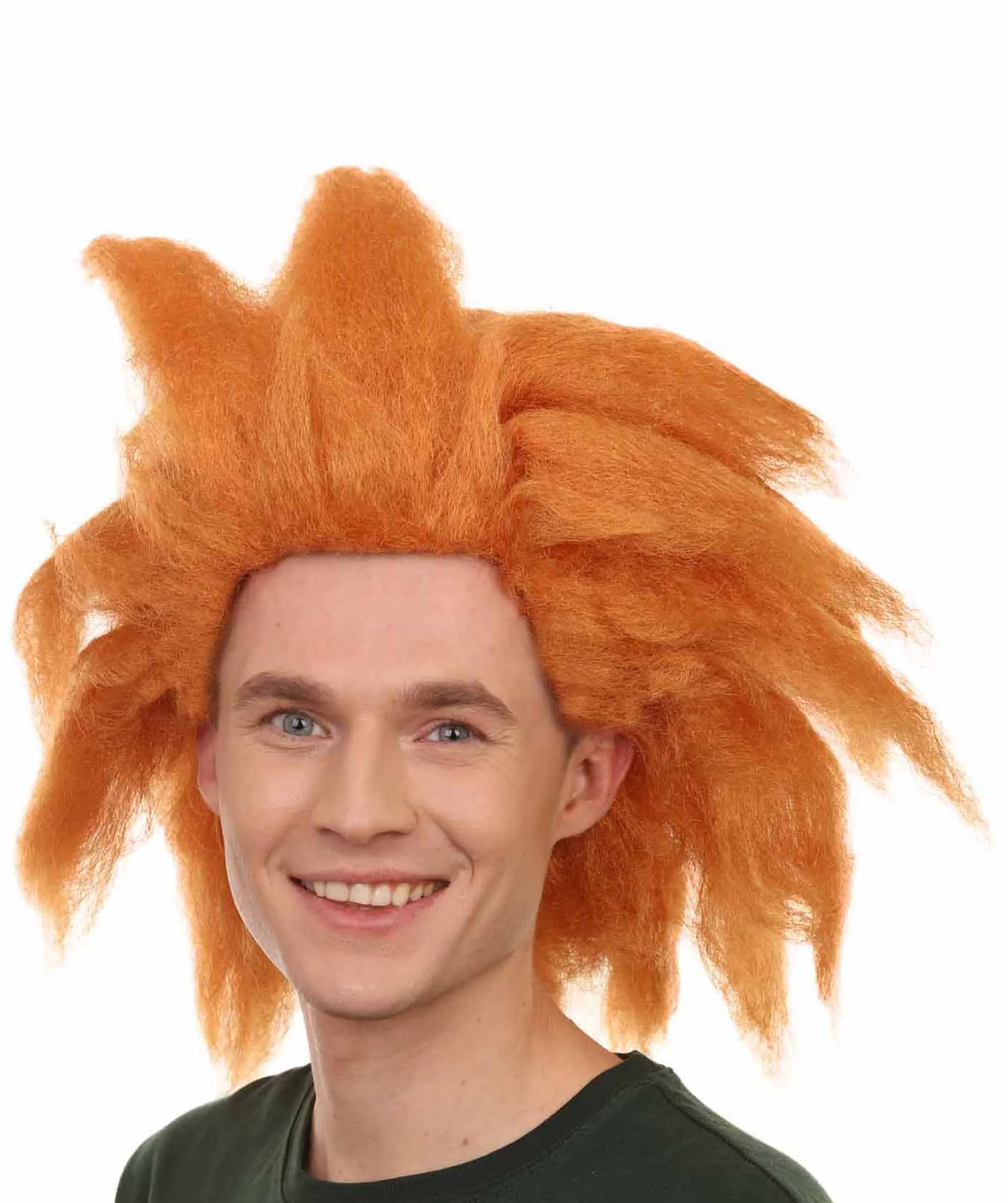 Adult Men's 18" Inch Long Halloween Cosplay Spiked Monster Fighter Costume Orange  Wig, Synthetic Soft Fiber Hair, Perfect for your next Video Game Anime Convention | HPO