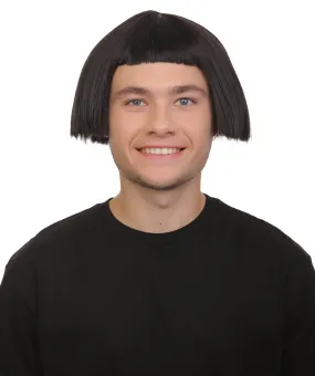 Adult Men’s Children’s Book Animated Movie Villian Black Bob Wig, Perfect for Halloween, Flame-retardant Synthetic Fiber