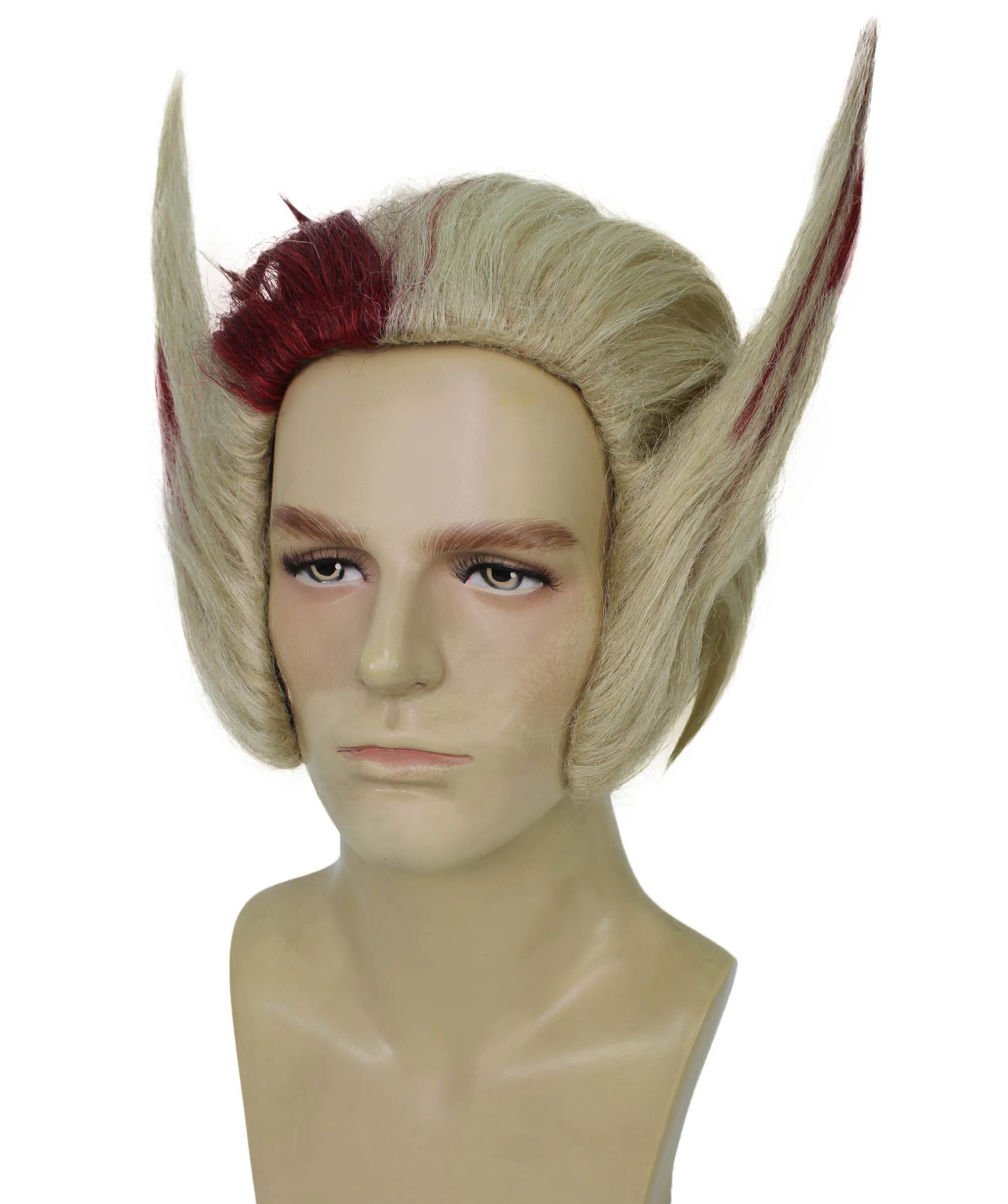 Adult Men's Gaming Character Silver Mix Red Spiky Wig with Two Ears | Perfect for Halloween | Flame-retardant Synthetic Fiber