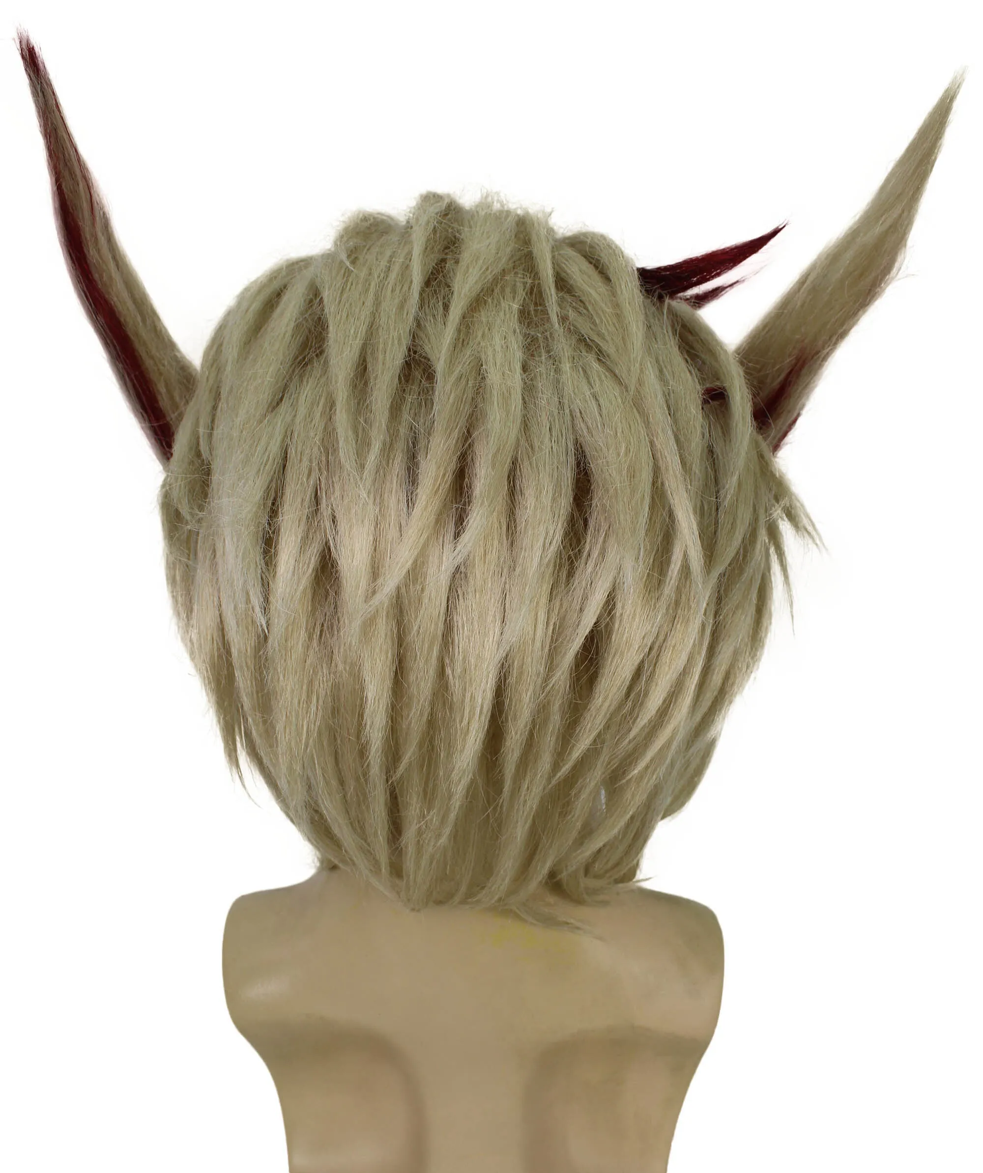 Adult Men's Gaming Character Silver Mix Red Spiky Wig with Two Ears | Perfect for Halloween | Flame-retardant Synthetic Fiber