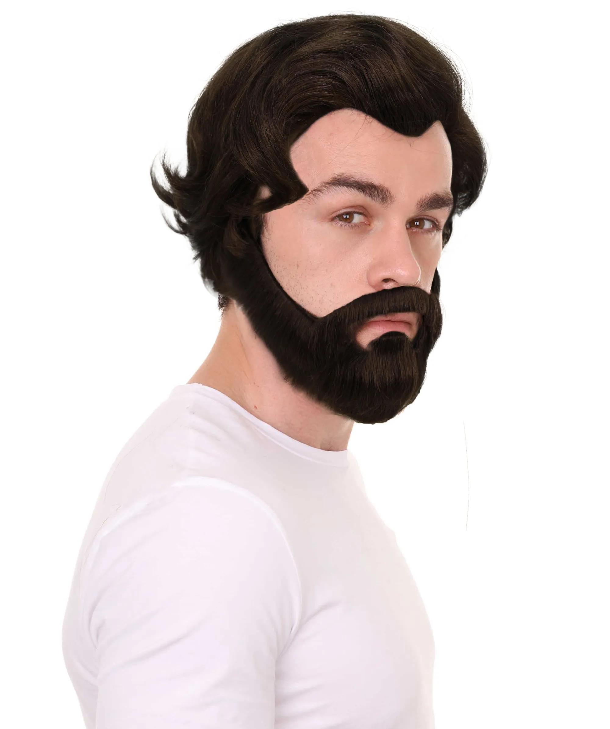 Adult Men's Medium Length Antagonist Costume Wig with Beard | Synthetic Soft Fiber Hair| Halloween Cosplay | HPO