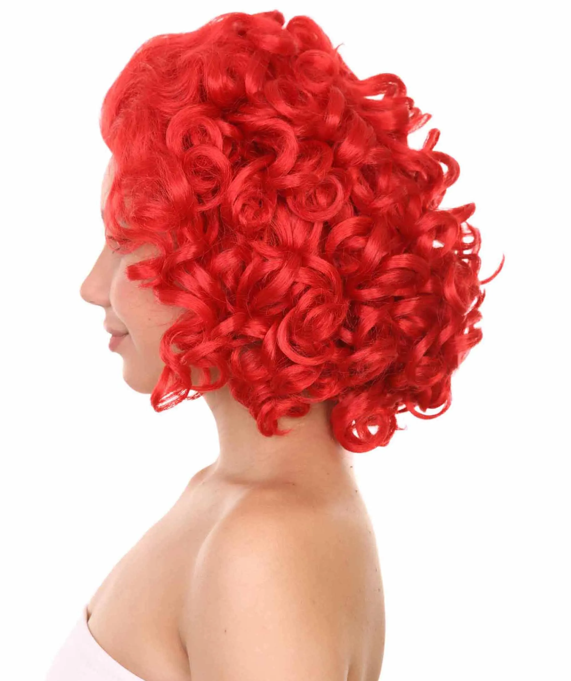 Adult Women's 15" Inch Medium Length Curly Halloween Cosplay Queen of Drag Fierce Red Ruby Color Costume Wig, Synthetic Soft Fiber Hair | HPO