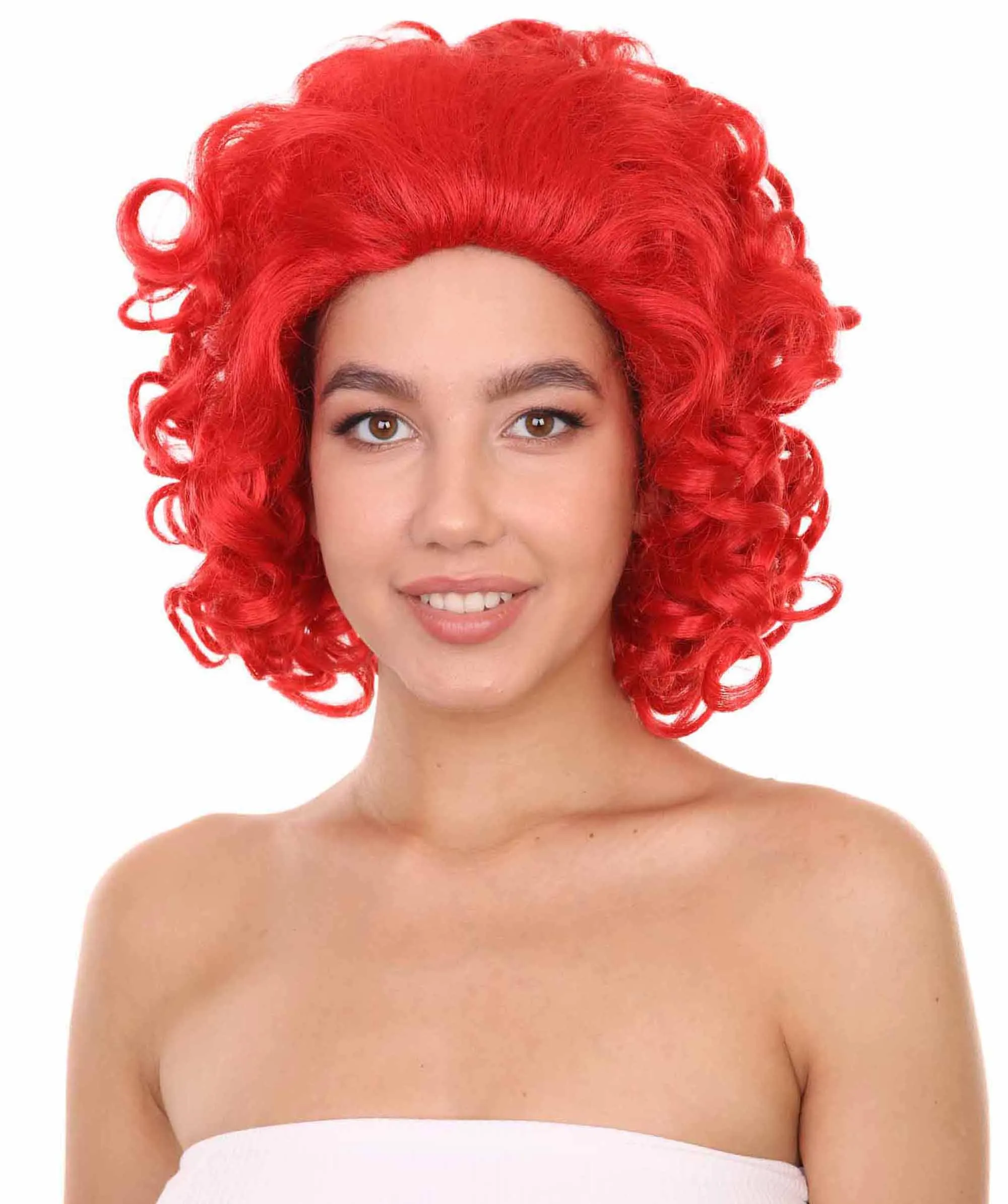 Adult Women's 15" Inch Medium Length Curly Halloween Cosplay Queen of Drag Fierce Red Ruby Color Costume Wig, Synthetic Soft Fiber Hair | HPO