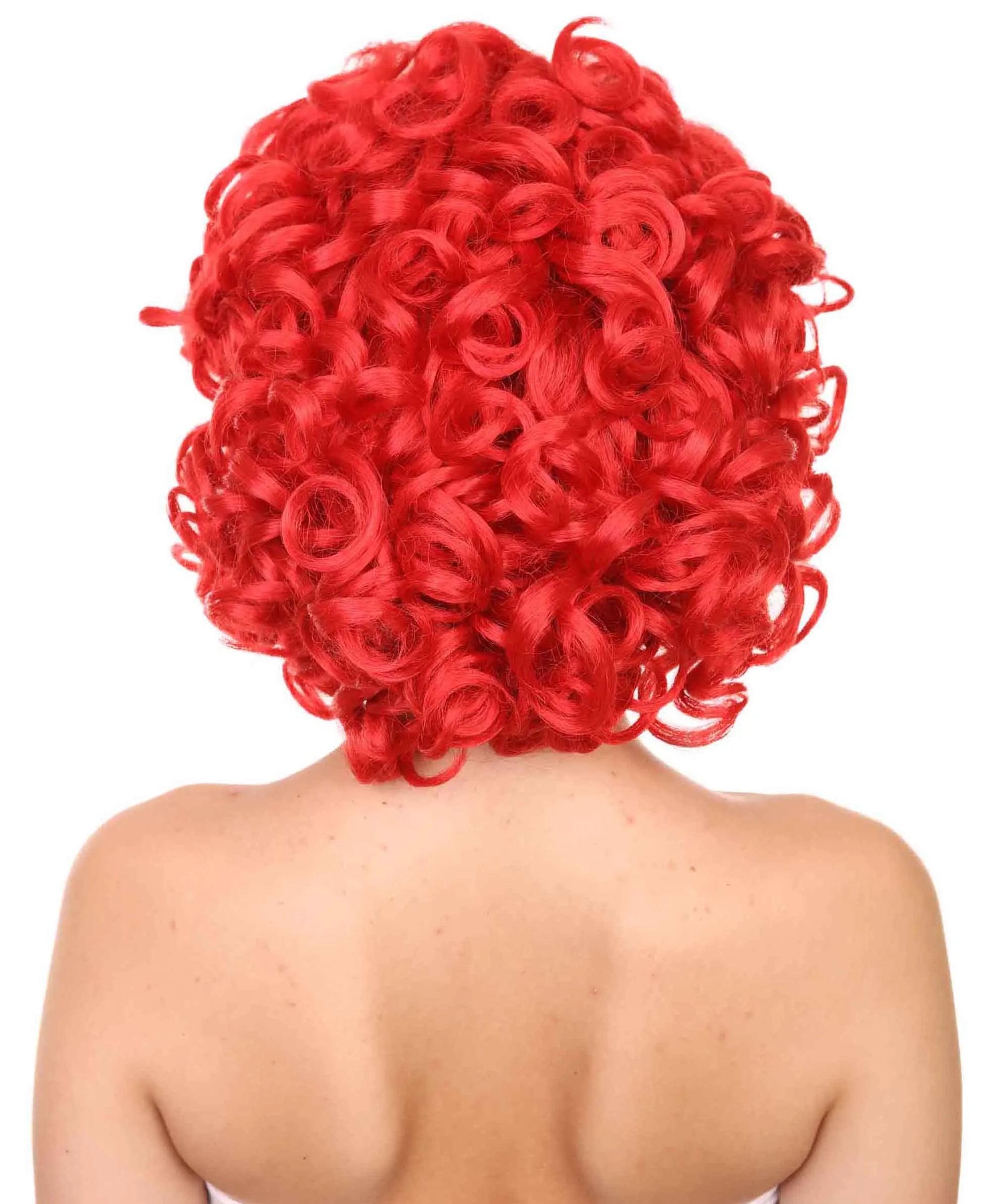 Adult Women's 15" Inch Medium Length Curly Halloween Cosplay Queen of Drag Fierce Red Ruby Color Costume Wig, Synthetic Soft Fiber Hair | HPO