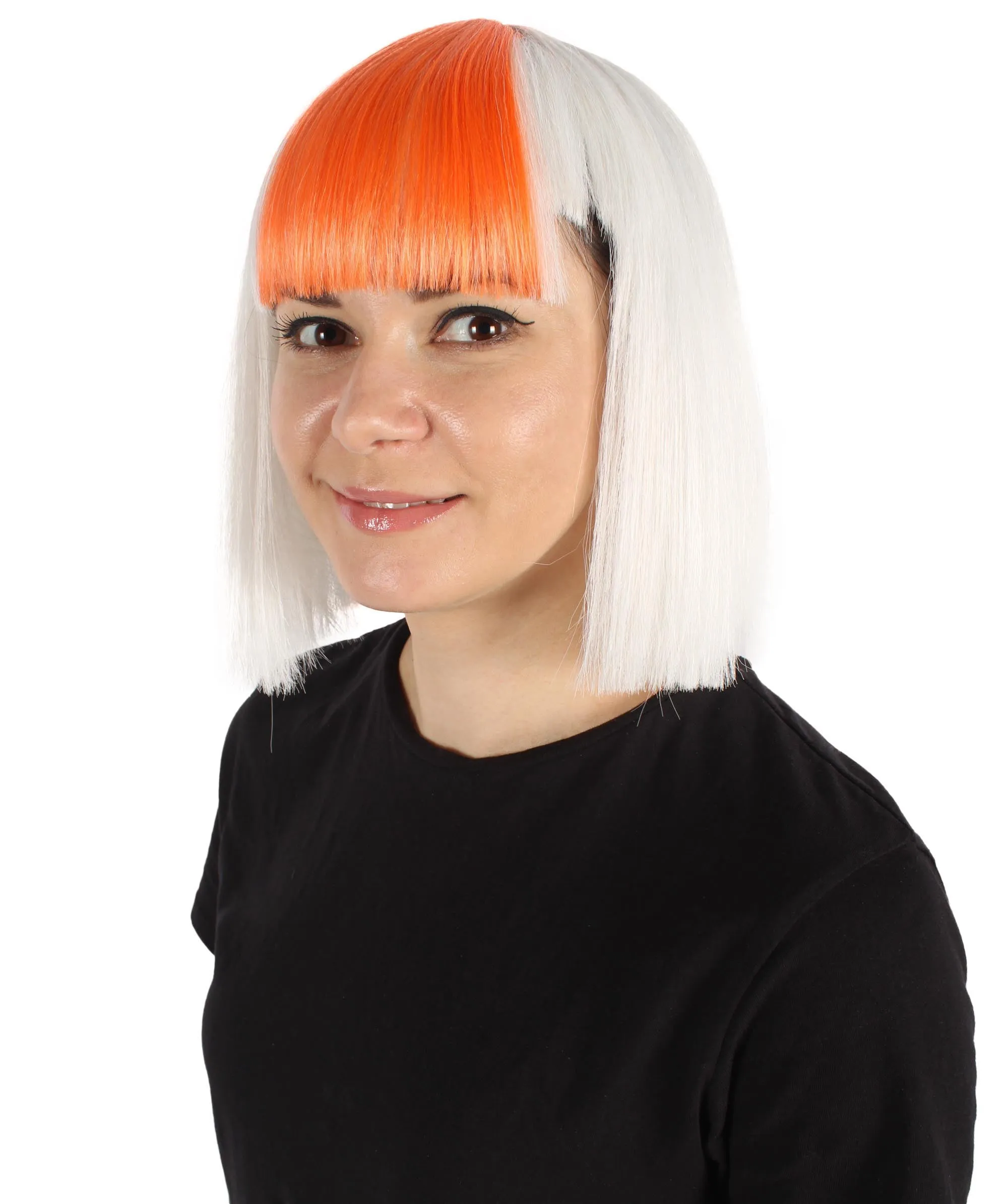 Adult Women's Blunt Cut White and Orange Bob Wig | | Perfect for Cosplay | Flame-retardant Synthetic Fiber