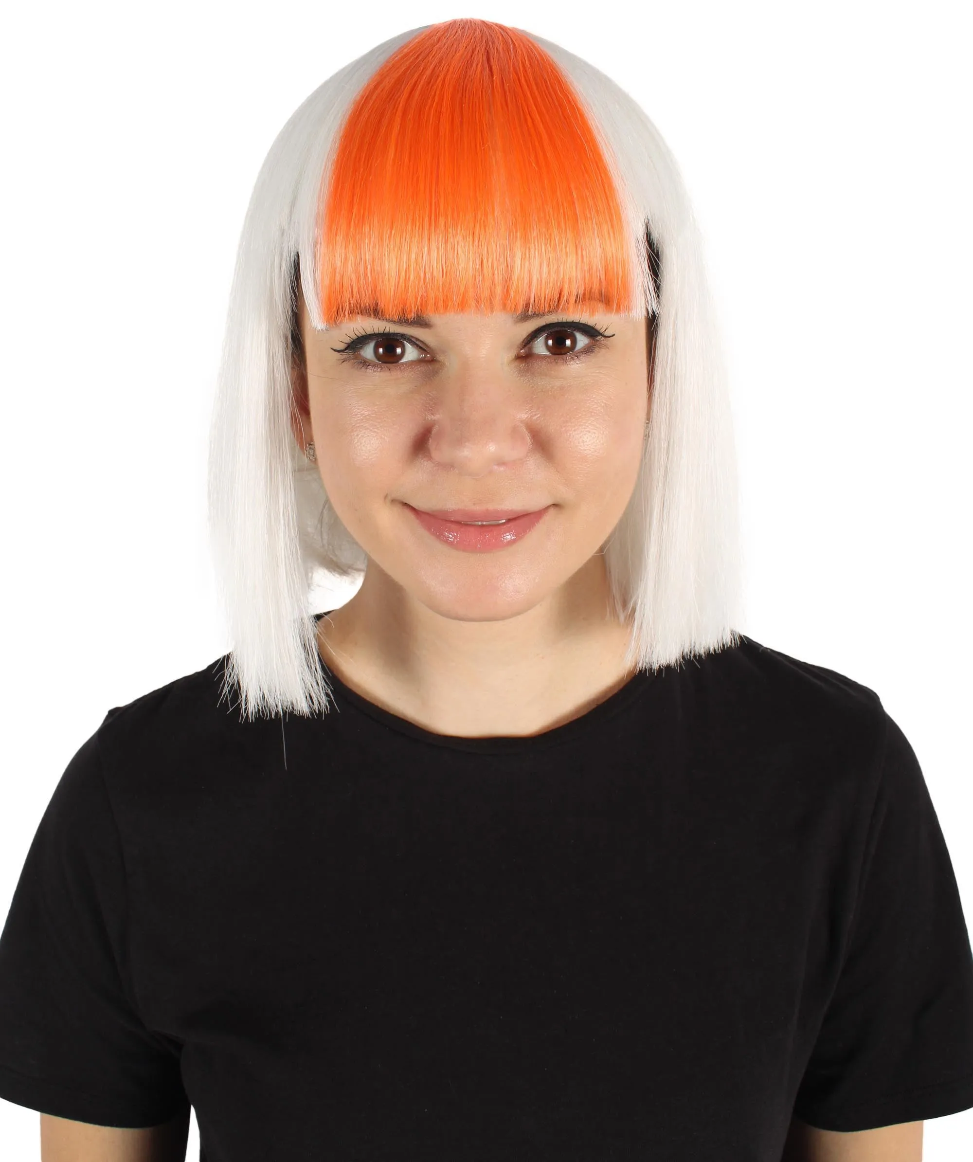 Adult Women's Blunt Cut White and Orange Bob Wig | | Perfect for Cosplay | Flame-retardant Synthetic Fiber