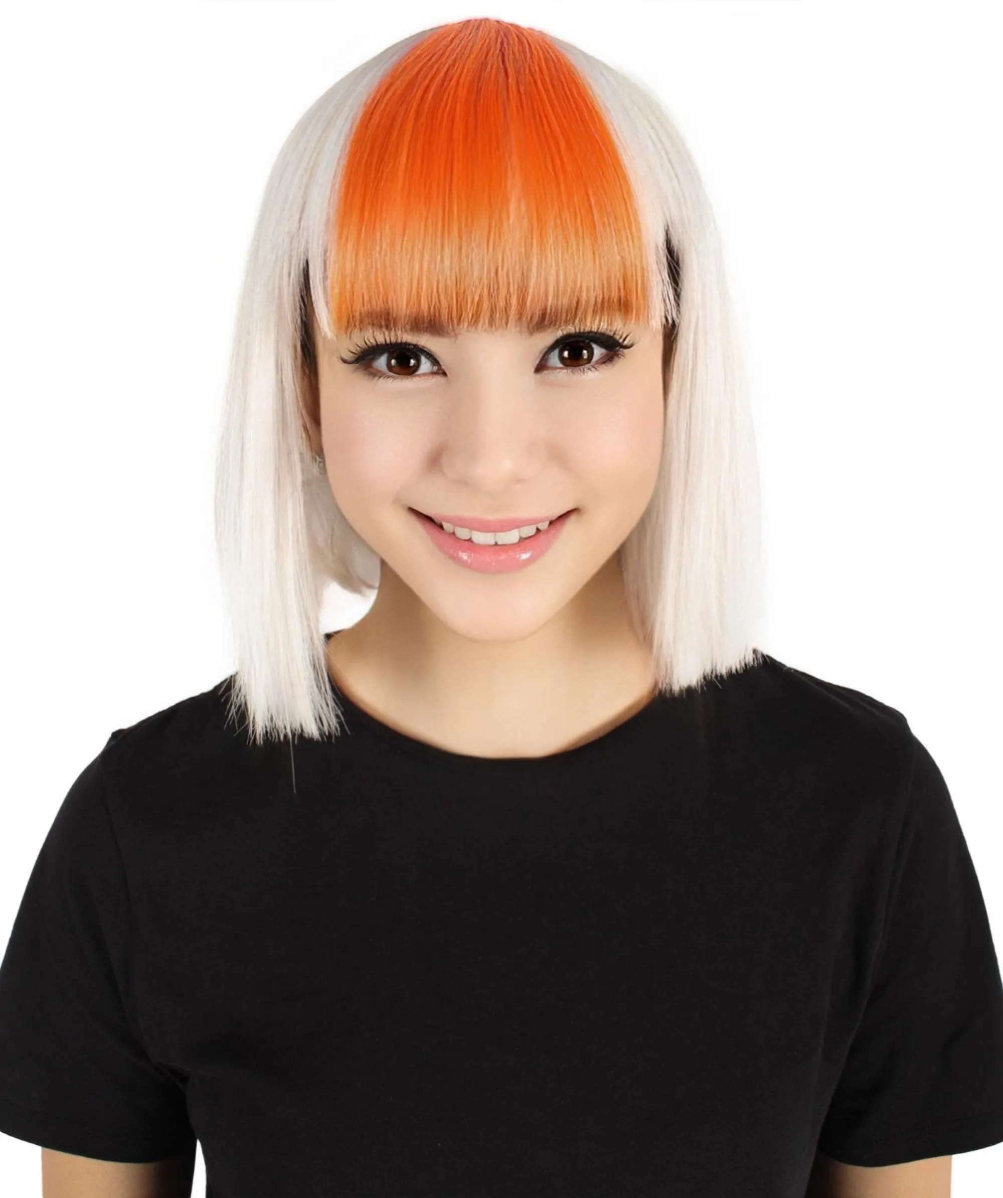 Adult Women's Blunt Cut White and Orange Bob Wig | | Perfect for Cosplay | Flame-retardant Synthetic Fiber