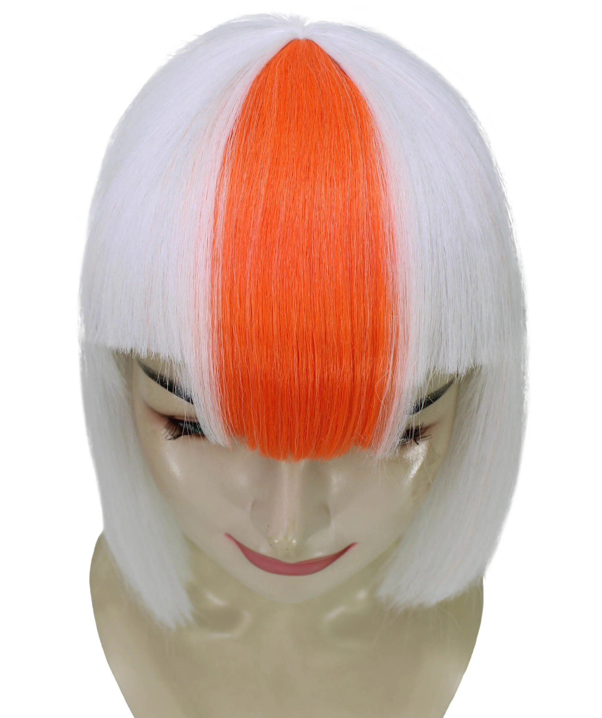 Adult Women's Blunt Cut White and Orange Bob Wig | | Perfect for Cosplay | Flame-retardant Synthetic Fiber