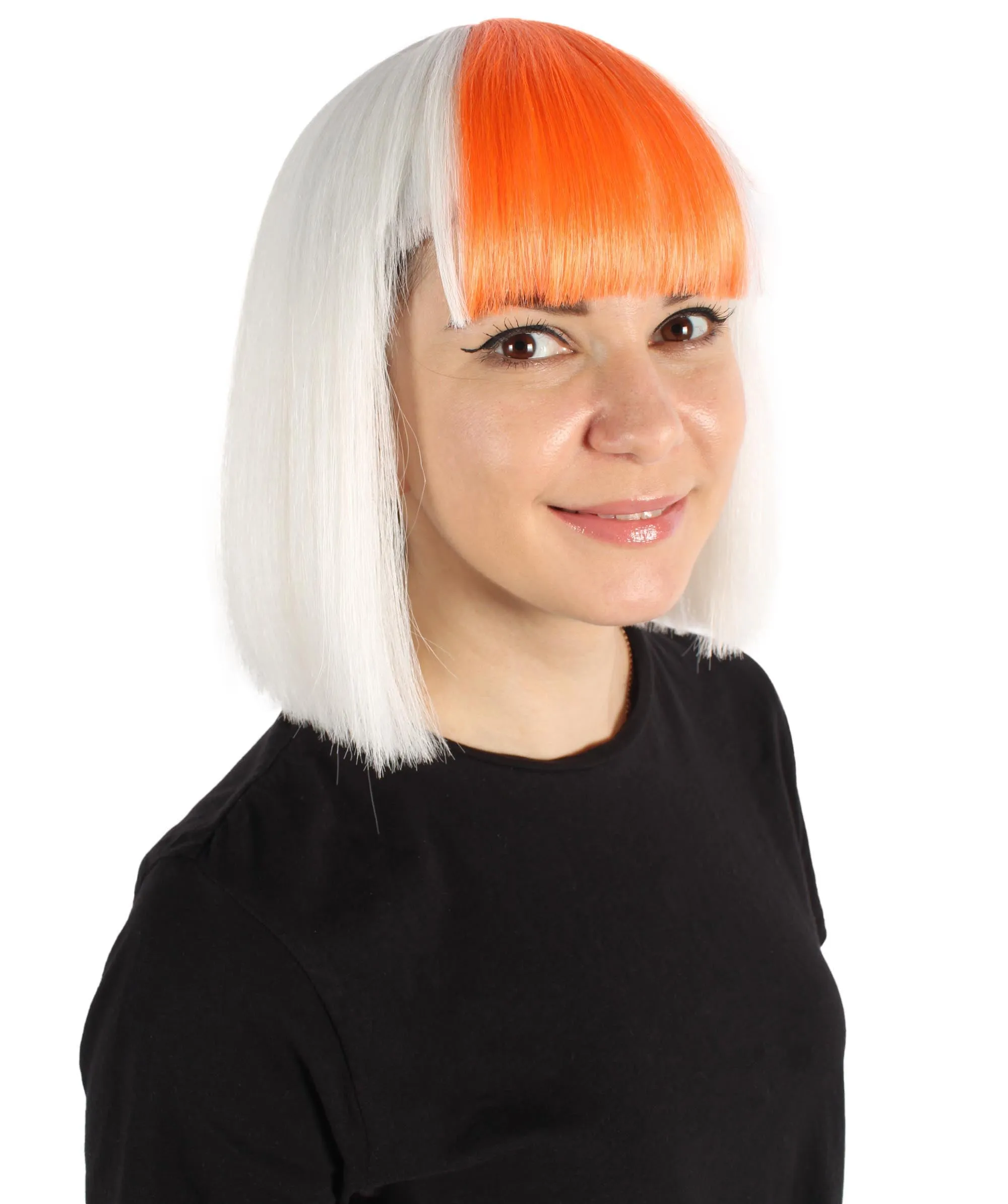 Adult Women's Blunt Cut White and Orange Bob Wig | | Perfect for Cosplay | Flame-retardant Synthetic Fiber