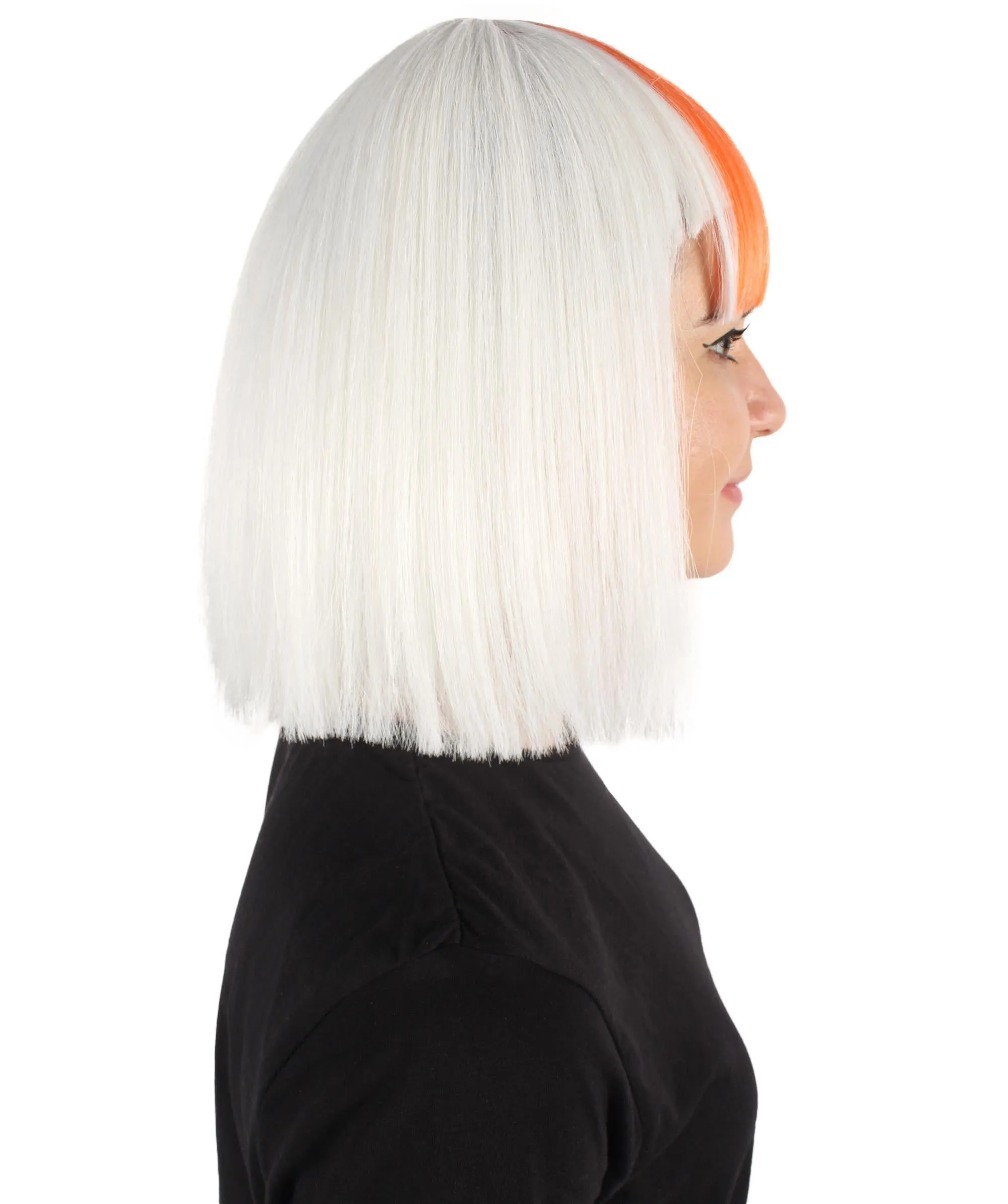 Adult Women's Blunt Cut White and Orange Bob Wig | | Perfect for Cosplay | Flame-retardant Synthetic Fiber