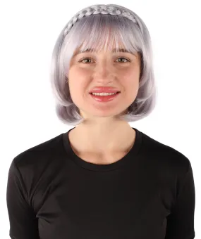 Adult Women's Light Purple Bob-style Anime Wig with Bangs and Braids, Best for Halloween, Flame-retardant Synthetic Fiber