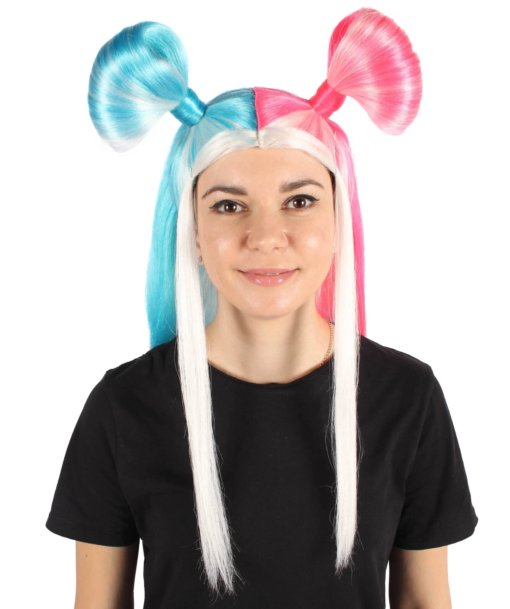 Adult Women's Pink & Blue High Pony Bun| Halloween and Cosplay Wig