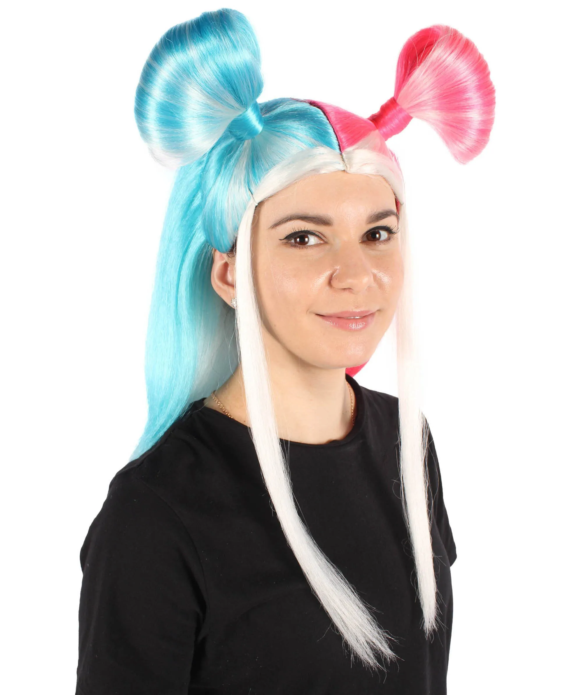 Adult Women's Pink & Blue High Pony Bun| Halloween and Cosplay Wig