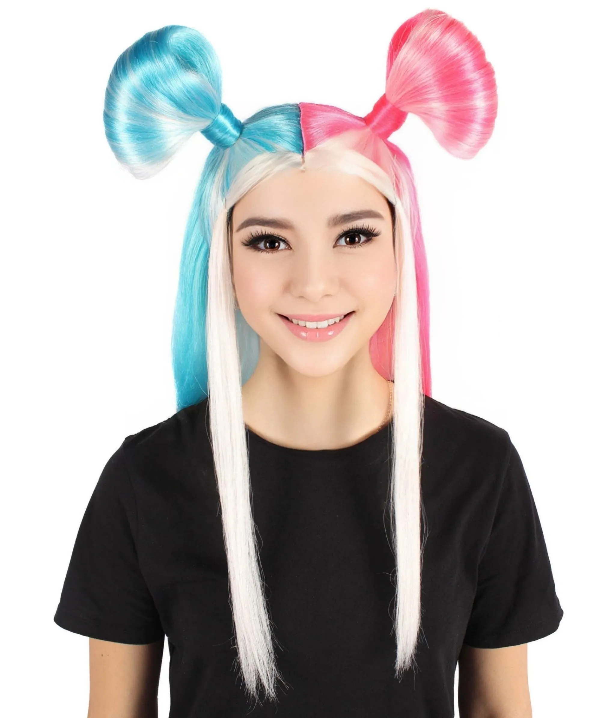 Adult Women's Pink & Blue High Pony Bun| Halloween and Cosplay Wig