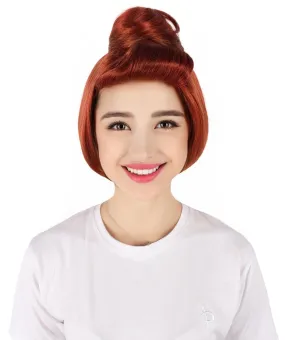 Adult Women's Short Red Vintage Cartoon Character Updo Party Bun Wig | Perfect for Halloween | Flame-retardant Synthetic Fiber