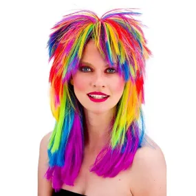 Adults Rainbow 80's Rocker Wig Halloween Party Accessory