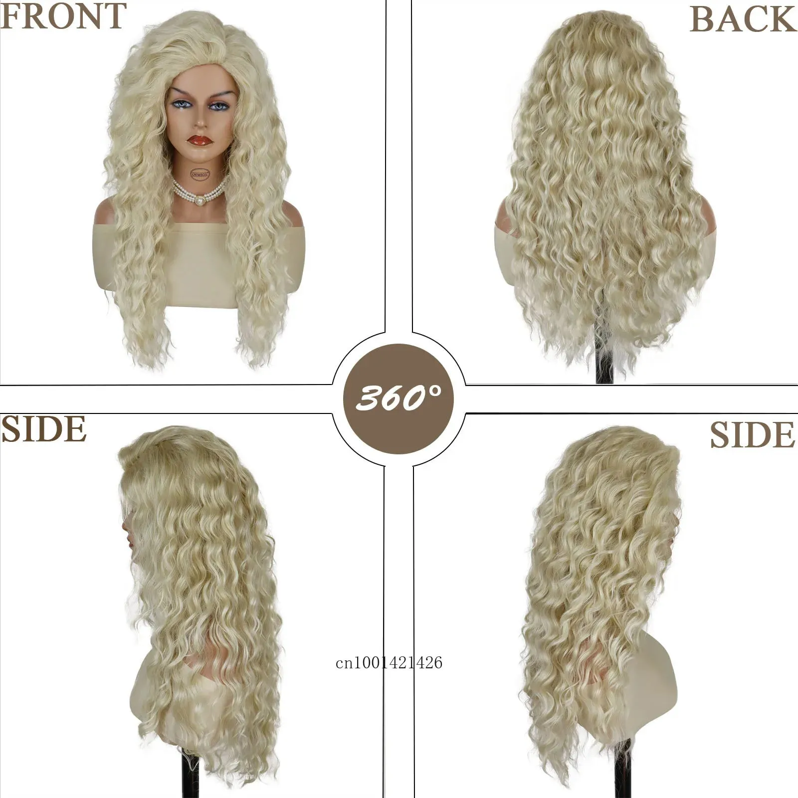 Asian Wigs for Women Synthetic Fiber Long Blonde Wig Curly Wavy Cosplay Wig Halloween Costume Carnival Party Natural Wigs Female