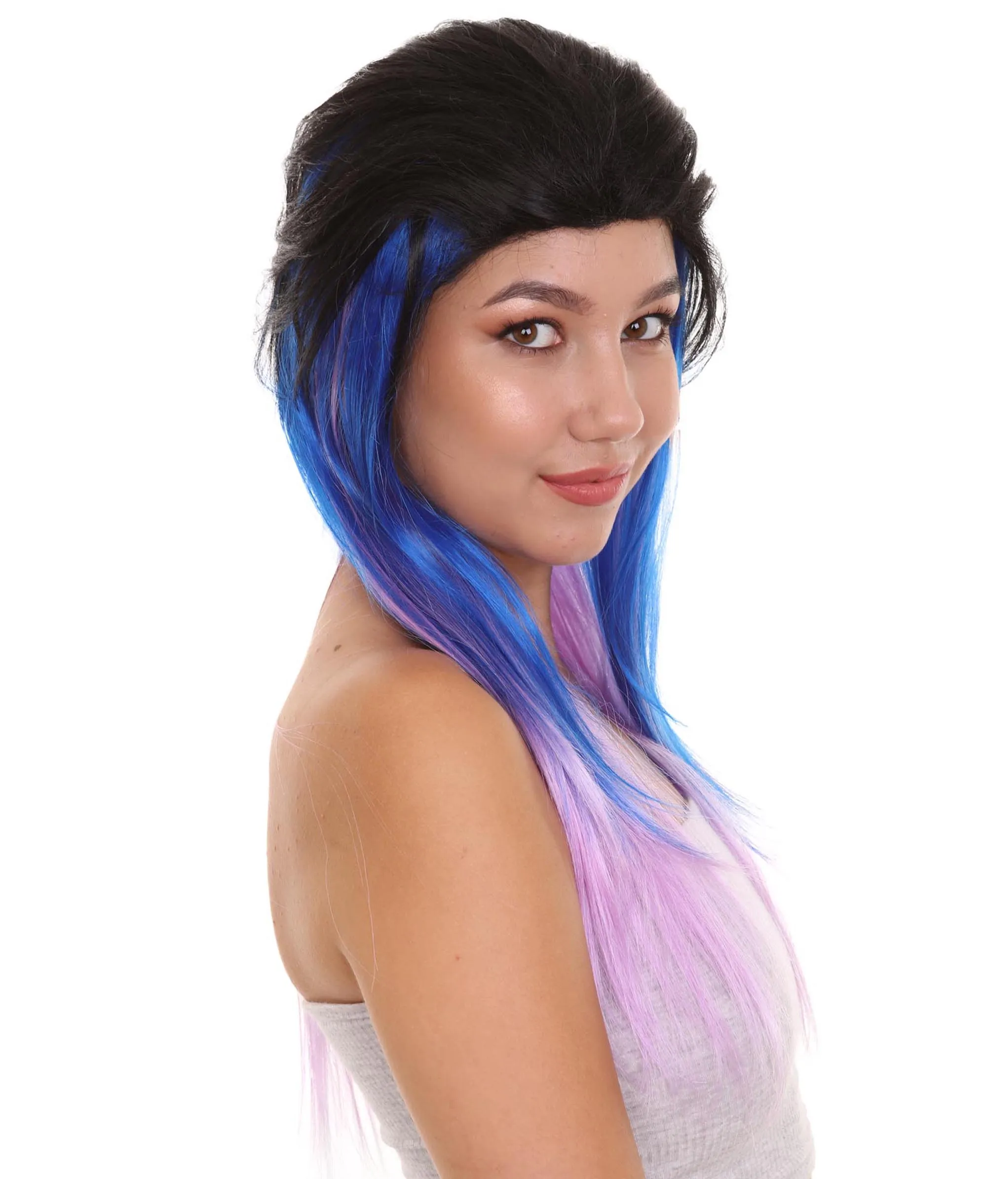 Black Purple and Blue Raving Womens Wig | Cosplay Halloween Wig | Premium Breathable Capless Cap