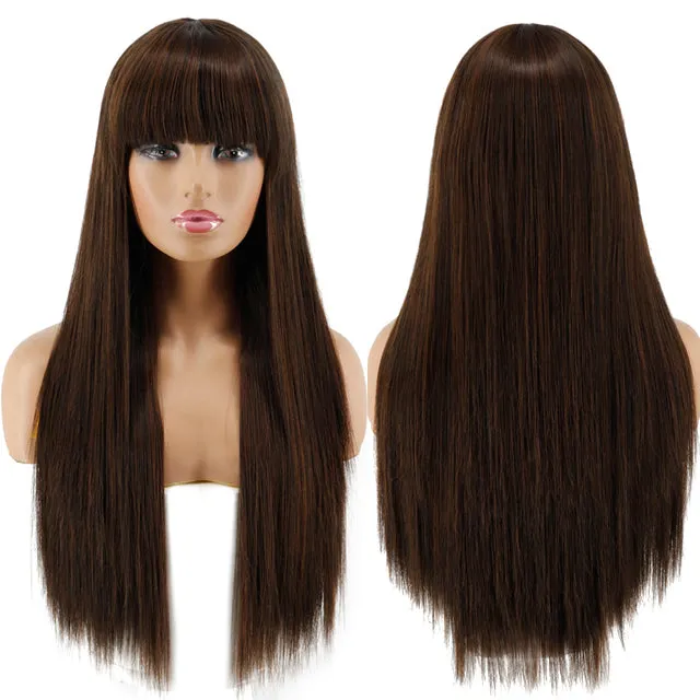 Blonde Long Straight Wig with Bangs Synthetic