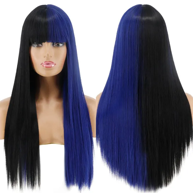 Blonde Long Straight Wig with Bangs Synthetic