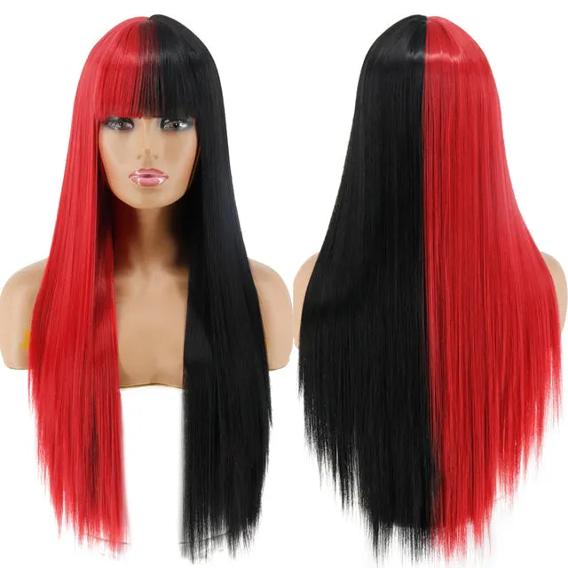 Blonde Long Straight Wig with Bangs Synthetic