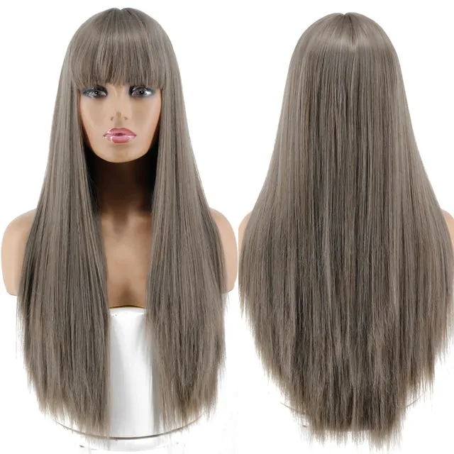 Blonde Long Straight Wig with Bangs Synthetic