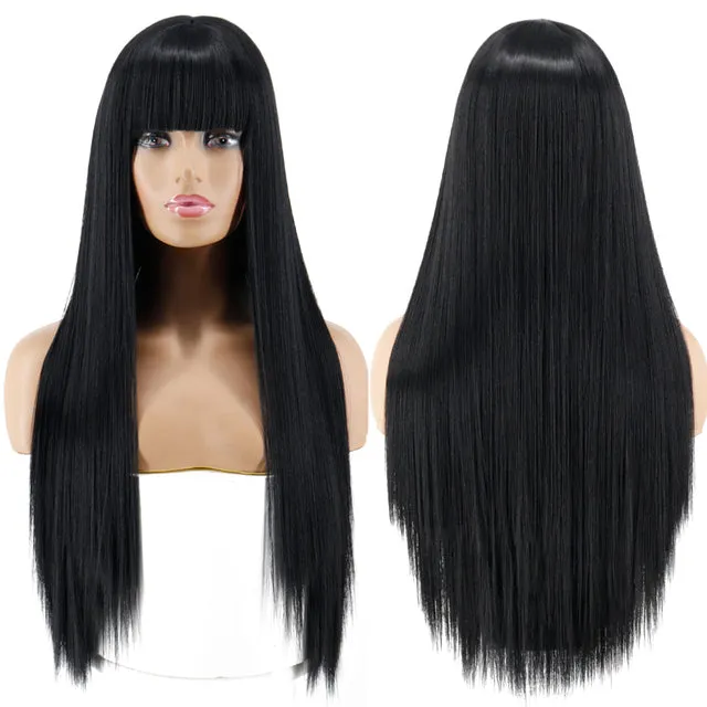 Blonde Long Straight Wig with Bangs Synthetic