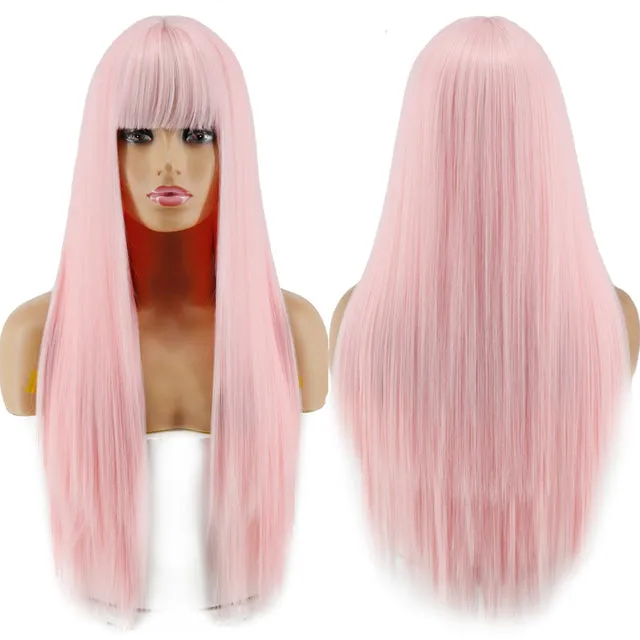 Blonde Long Straight Wig with Bangs Synthetic