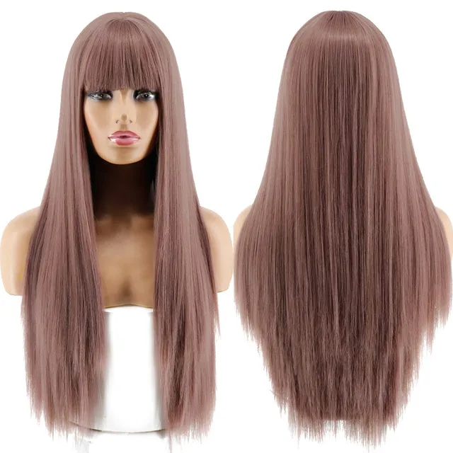 Blonde Long Straight Wig with Bangs Synthetic