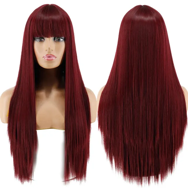 Blonde Long Straight Wig with Bangs Synthetic