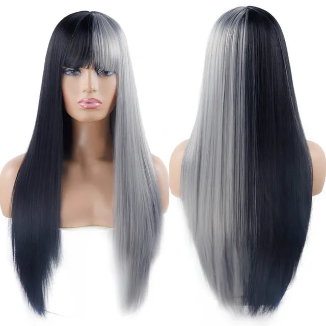 Blonde Long Straight Wig with Bangs Synthetic