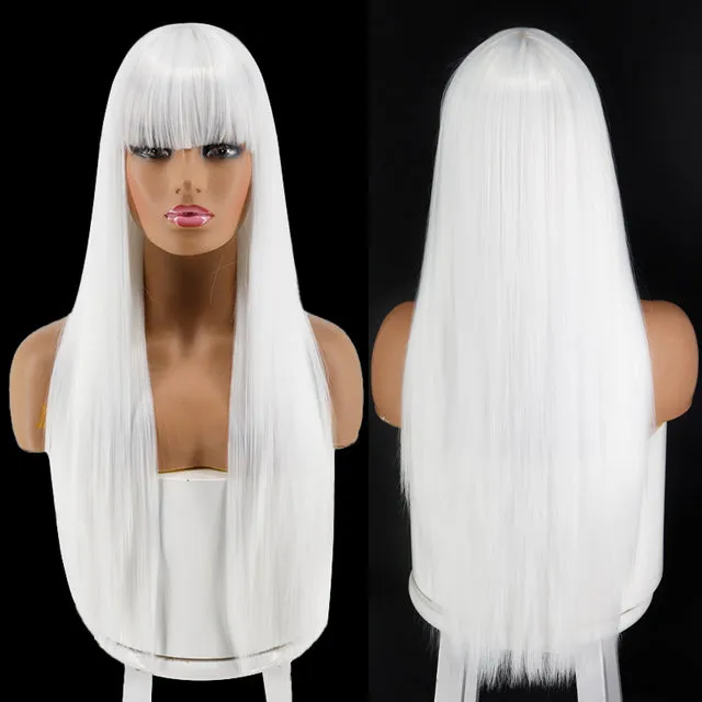 Blonde Long Straight Wig with Bangs Synthetic