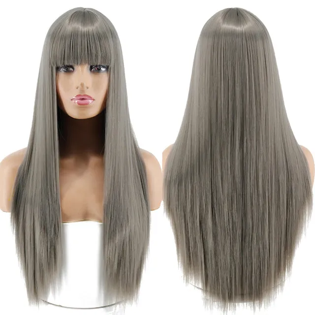 Blonde Long Straight Wig with Bangs Synthetic