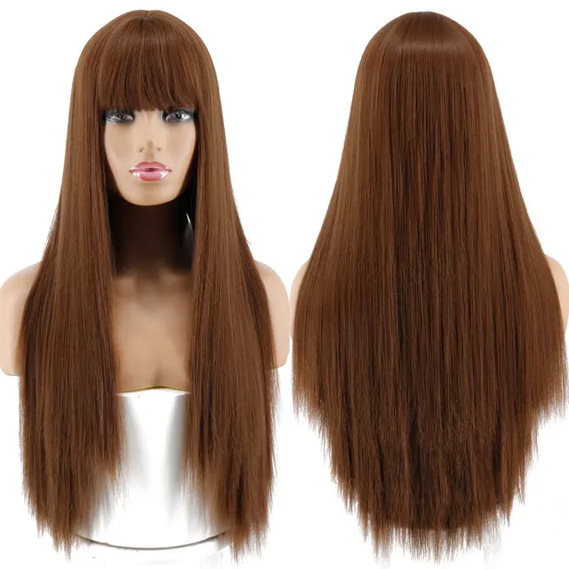 Blonde Long Straight Wig with Bangs Synthetic