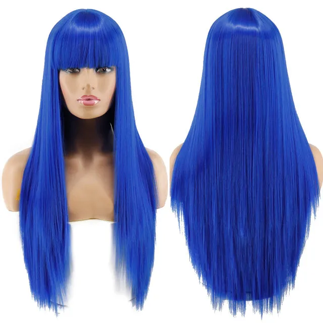 Blonde Long Straight Wig with Bangs Synthetic