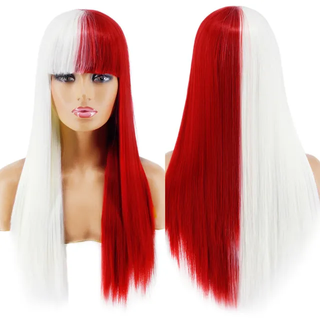 Blonde Long Straight Wig with Bangs Synthetic