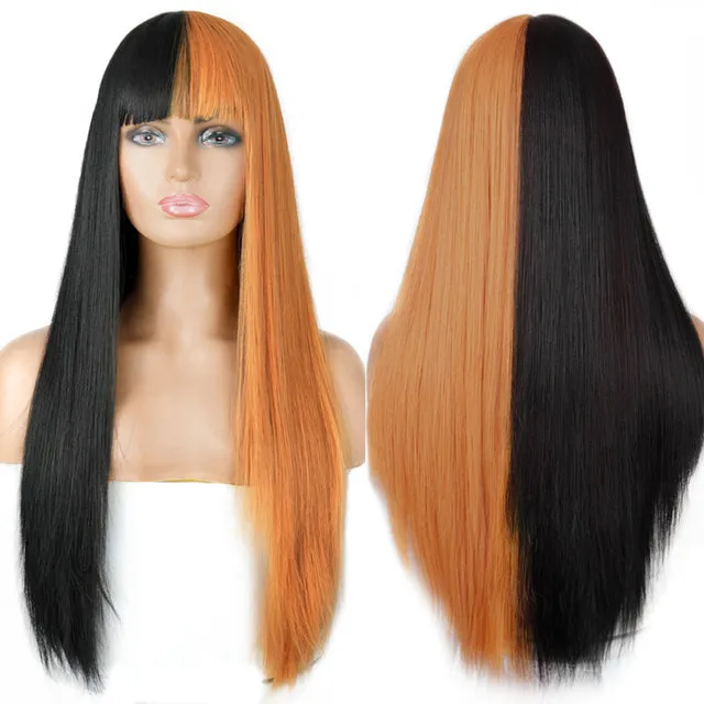 Blonde Long Straight Wig with Bangs Synthetic