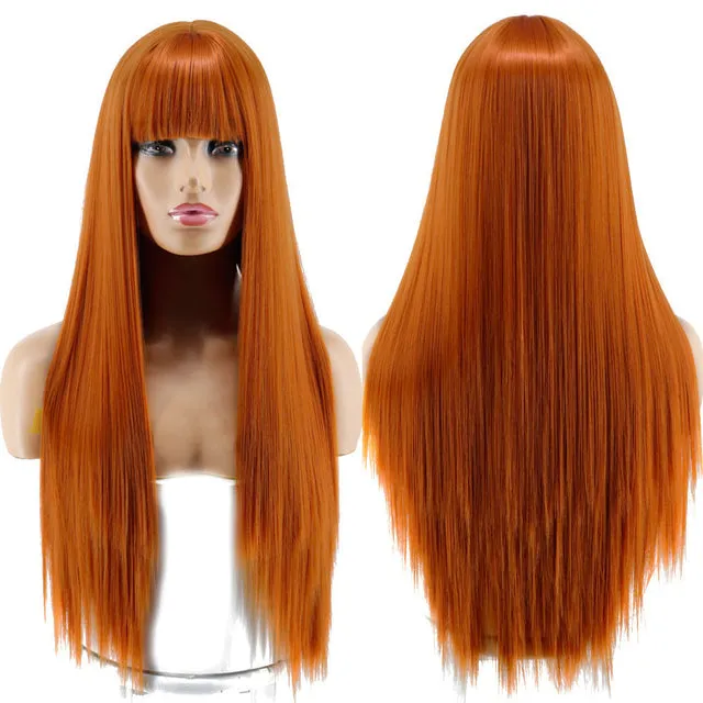 Blonde Long Straight Wig with Bangs Synthetic