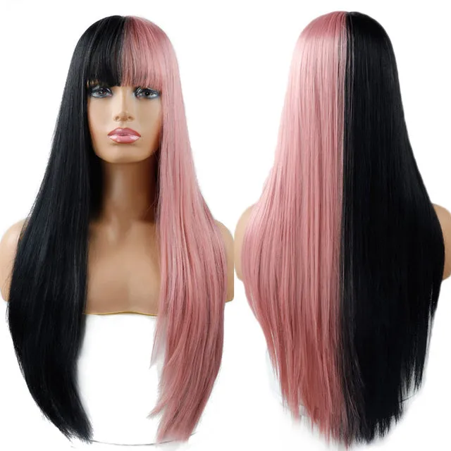 Blonde Long Straight Wig with Bangs Synthetic