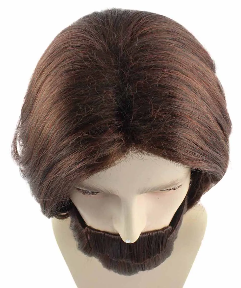 Brown Curly Wavy Mens Wig & Beard Set | Cosplay Halloween Wig | Premium Breathable Capless Cap