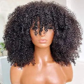 Curly Wig with Bangs Full Machine Made